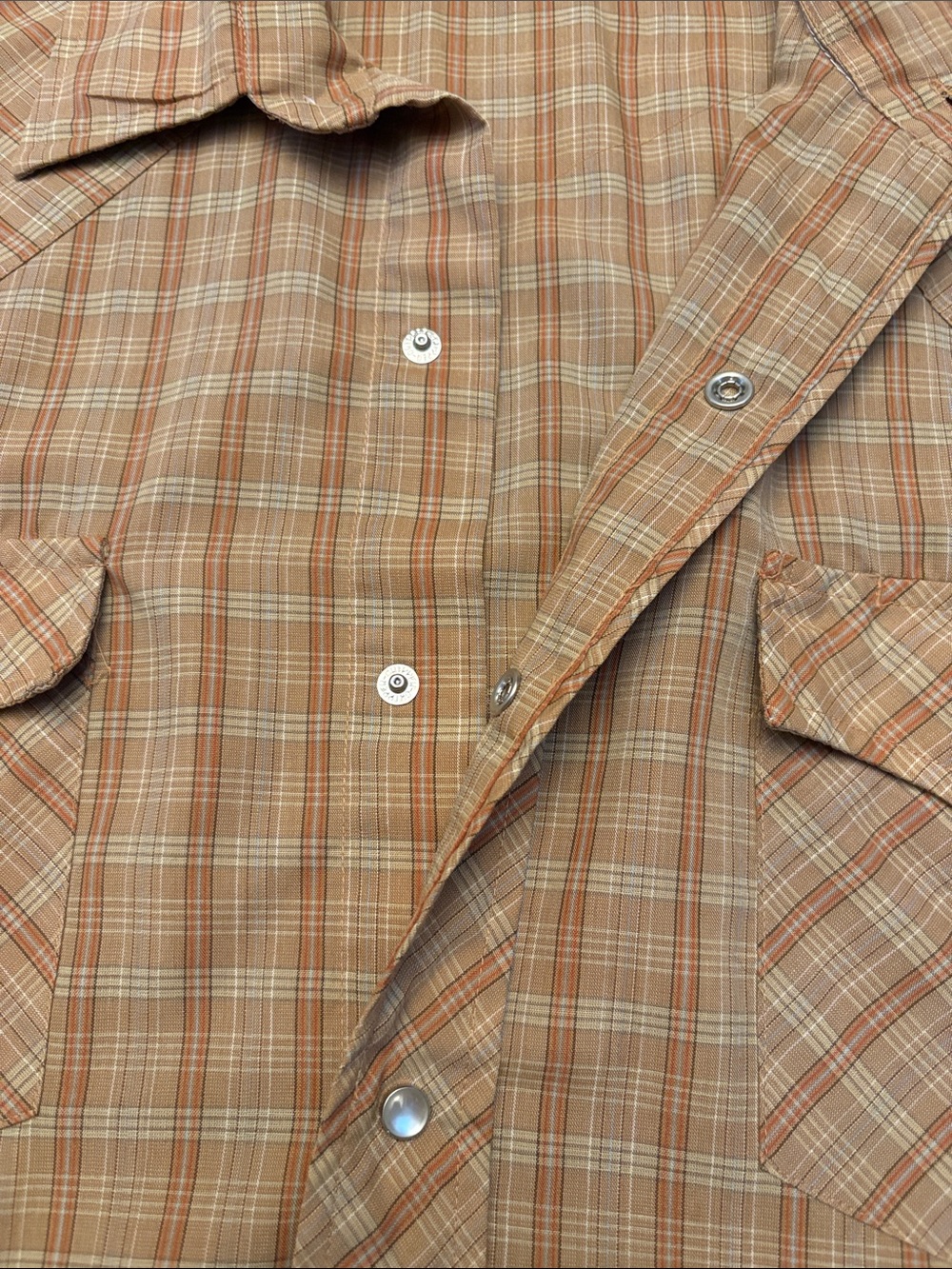 π Authentic Western Menβs Orange/Tan Plaid Snap-Up Short-Sleeve Shirt Size 17.5 - Picture 11 of 16